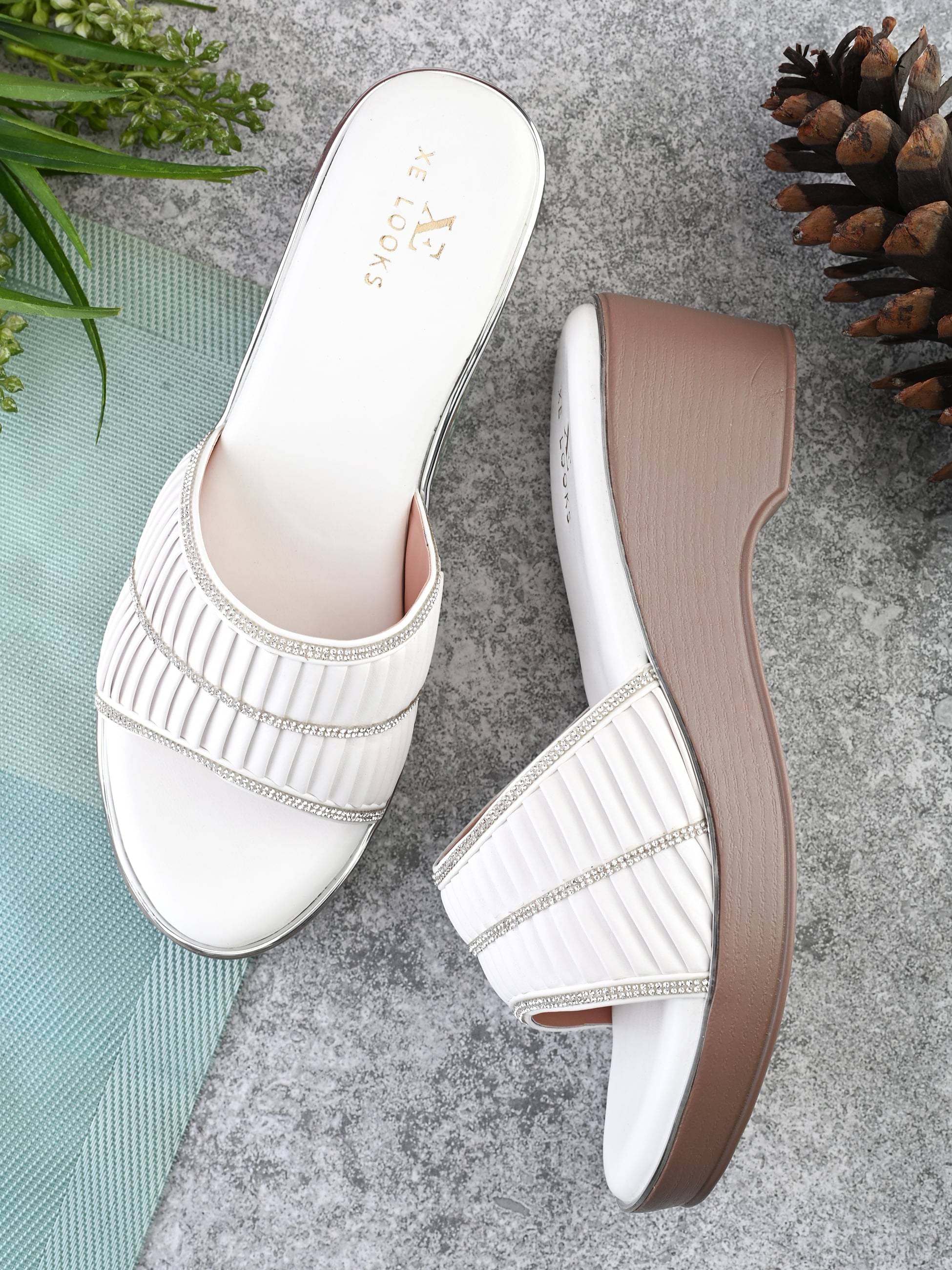     			XE Looks White Women's Slip On Heels