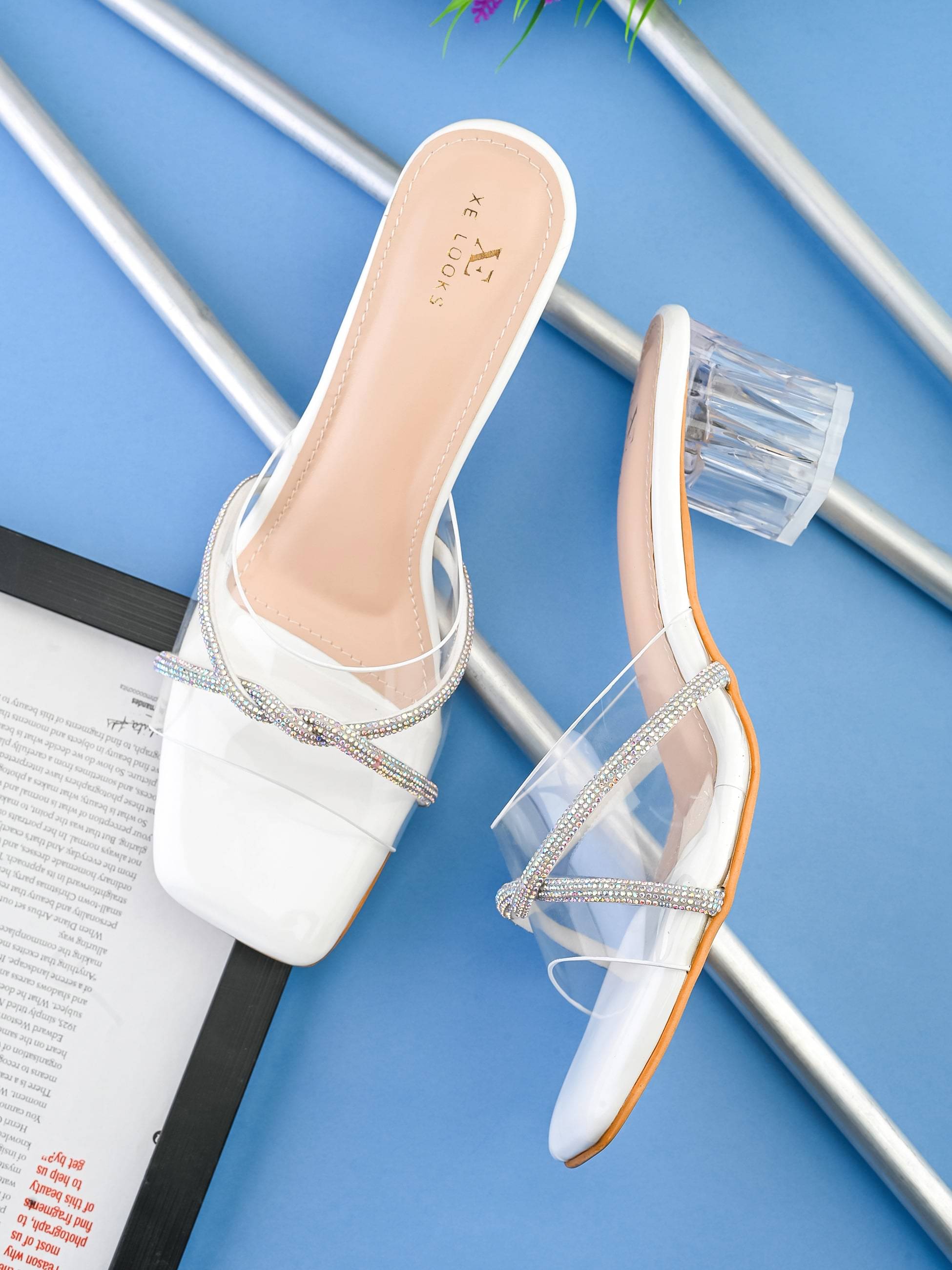     			XE Looks White Women's Slip On Heels