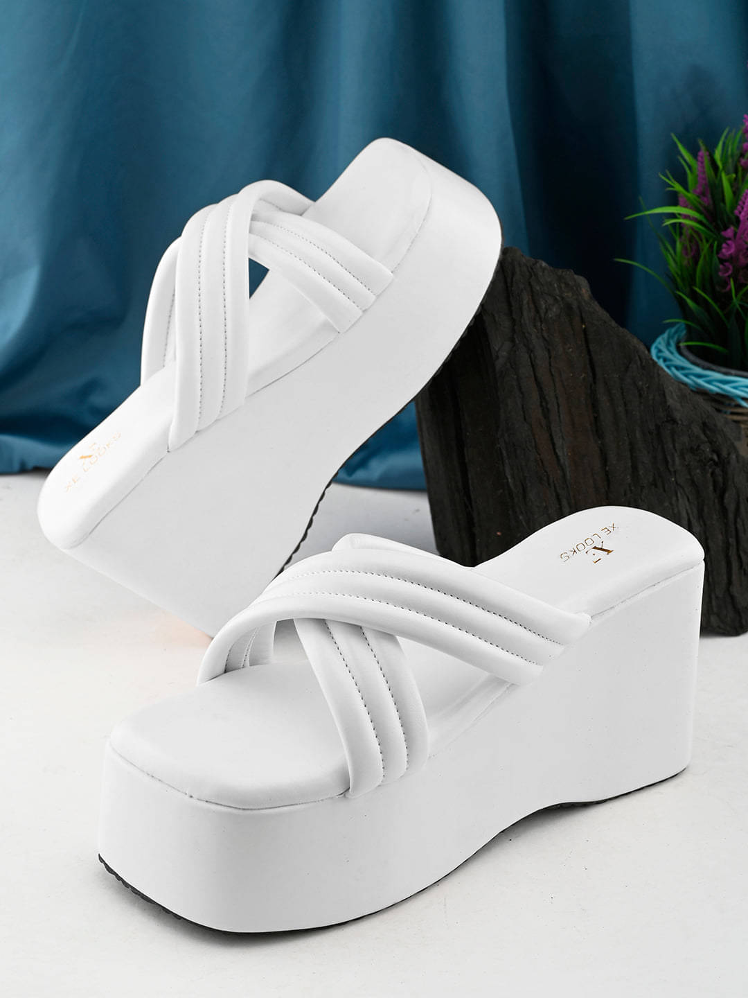     			XE Looks White Women's Slip On Heels