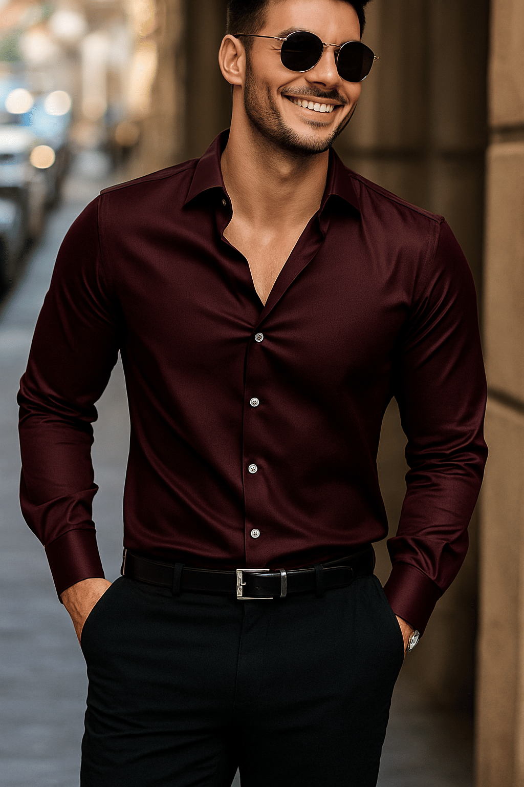     			ZEVBISA Satin Regular Fit Self Design Full Sleeves Men's Casual Shirt - Maroon ( Pack of 1 )