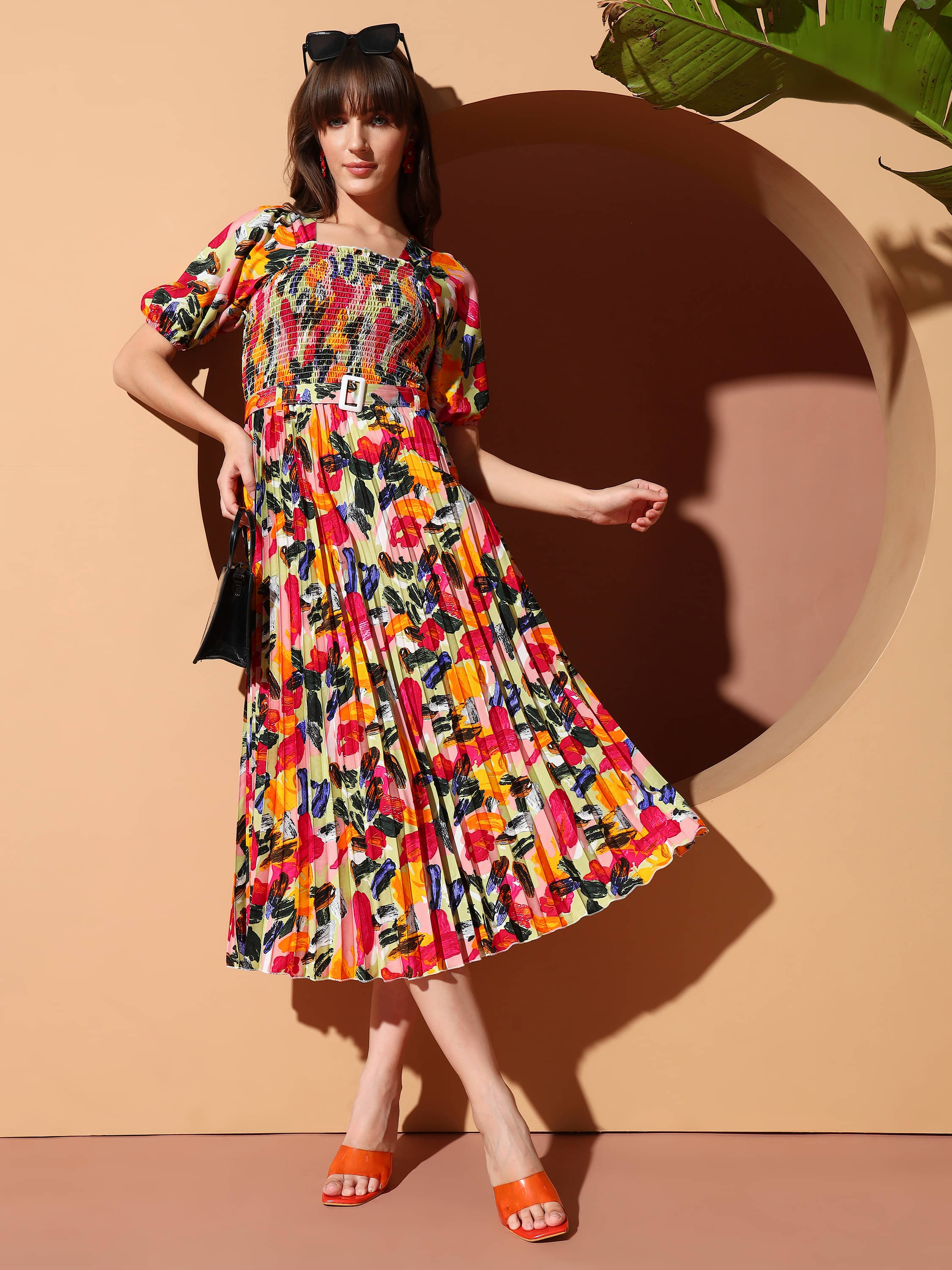 ZWERLON Women Polyester Printed A-line Dress ( Pink ) ZWERLON Women Polyester Printed A-line Dress ( Pink )