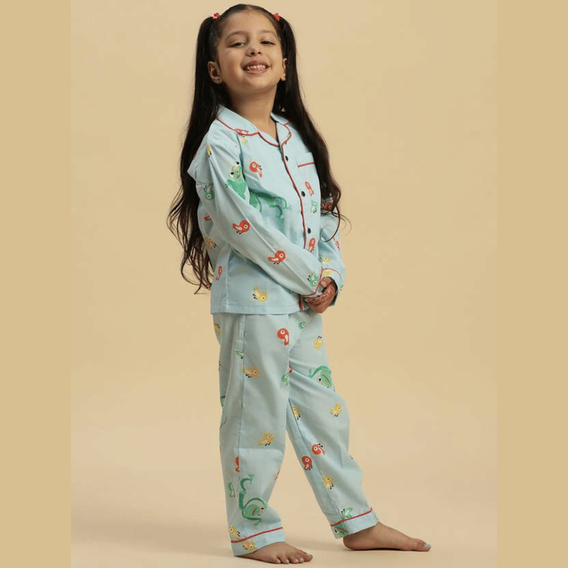     			km Exim Pack of 1 Girls Cotton Nightsuit Set ( Sky Blue )