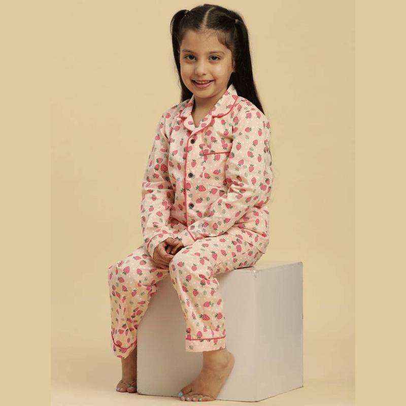     			km Exim Pack of 1 Girls Cotton Nightsuit Set ( Peach )