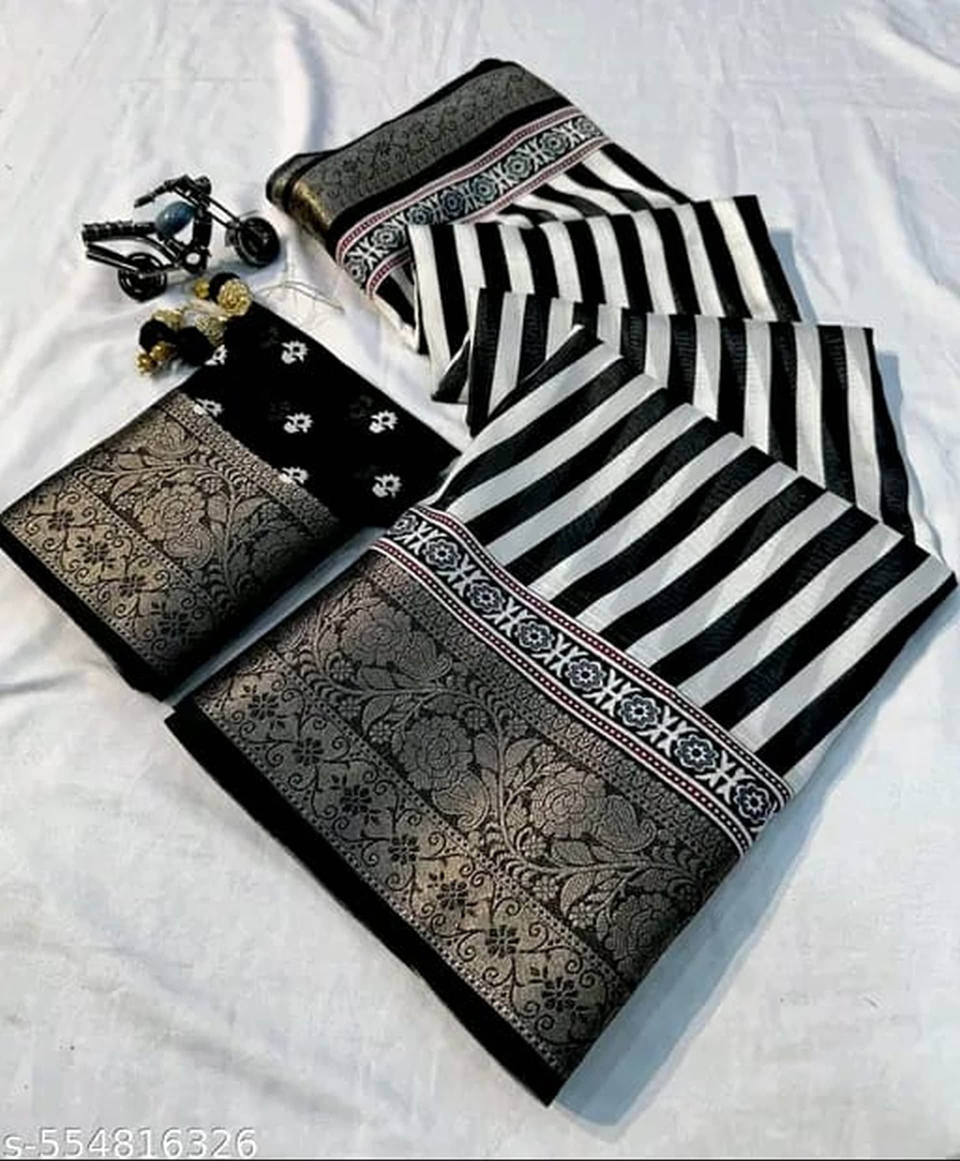Bhuwal Fashion Art Silk Printed Regular Saree With Unstitched Blouse Piece ( Black ) - Sarees | Buy online on ZillyBuy