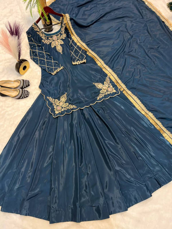     			HEXA INFOSYS Women Silk Embroidered Straight Kurti With Sharara And Gharara ( Navy Blue )
