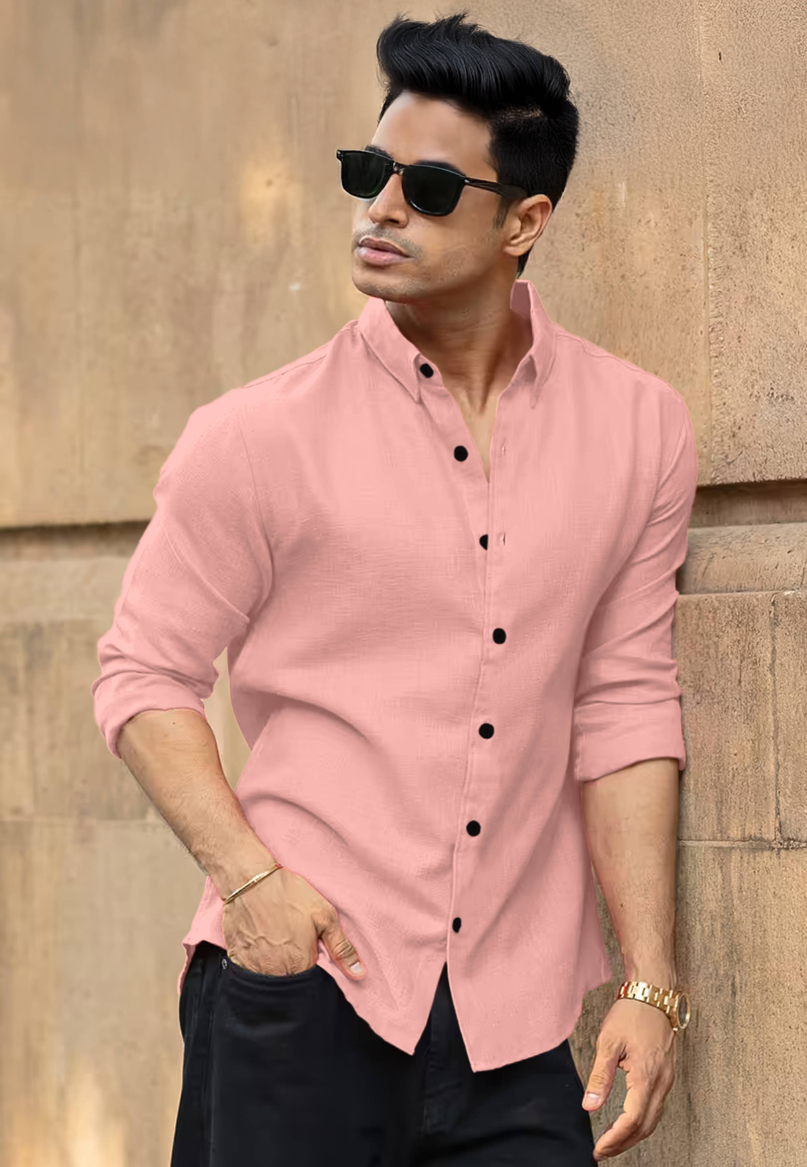 Mameru Linen Regular Fit Self Design Full Sleeves Men's Casual Shirt - Pink ( Pack of 1 ) Mameru Linen Regular Fit Self Design Full Sleeves Men's Casual Shirt - Pink ( Pack of 1 )
