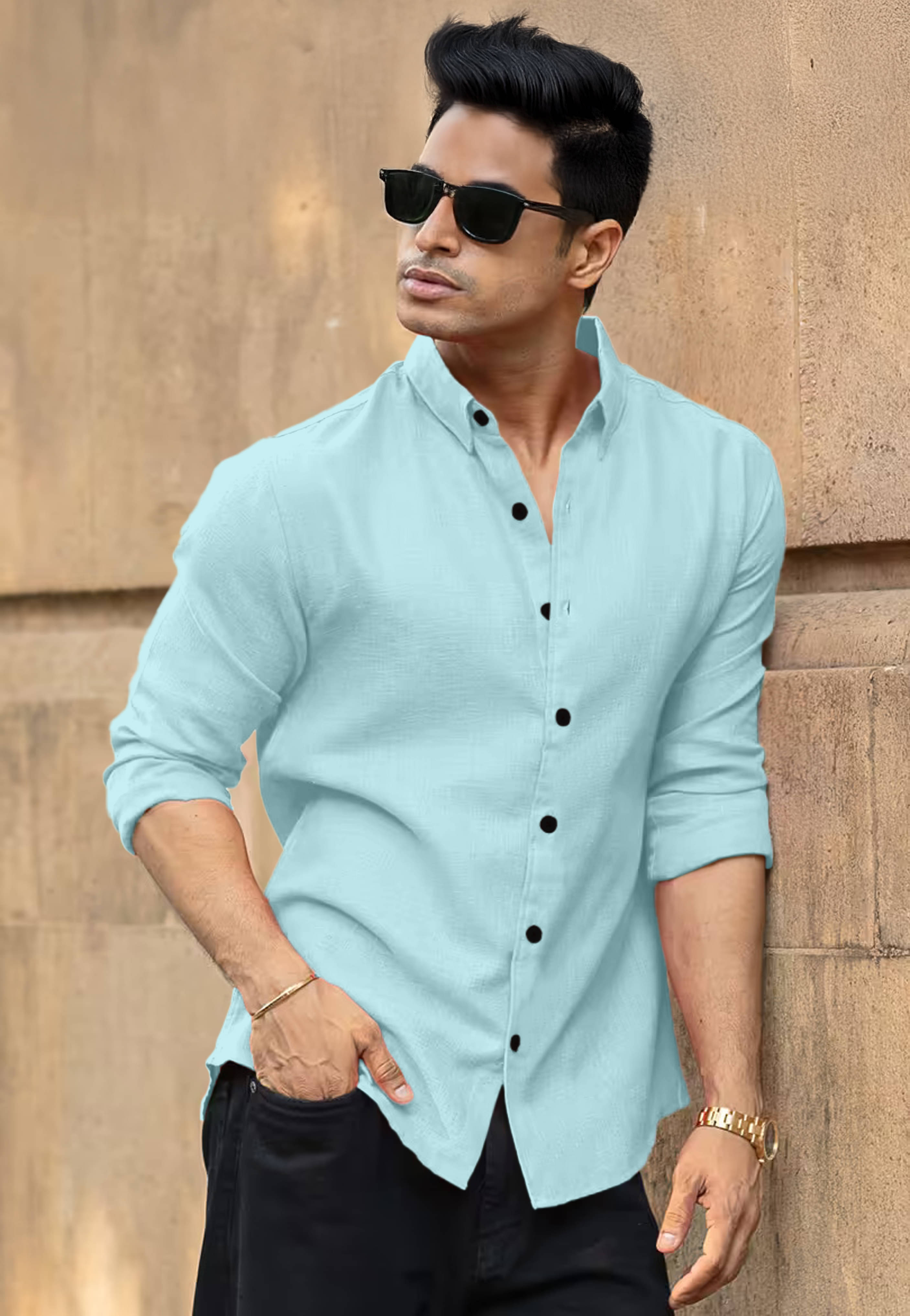 Mameru Linen Regular Fit Self Design Full Sleeves Men's Casual Shirt - Light Blue ( Pack of 1 ) Mameru Linen Regular Fit Self Design Full Sleeves Men's Casual Shirt - Light Blue ( Pack of 1 )