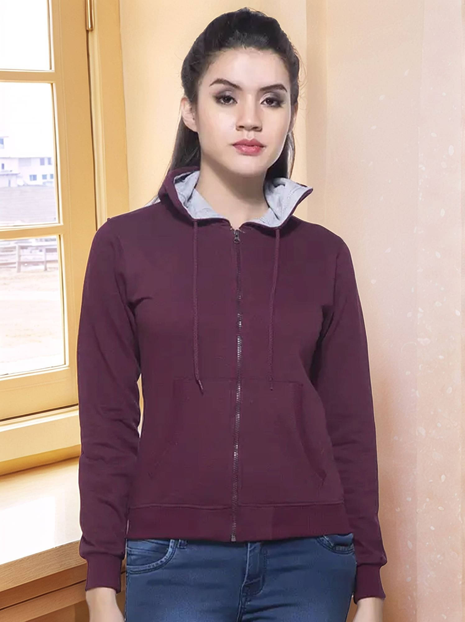     			Maniac Cotton Blend Women's Hooded Sweatshirt ( Maroon )