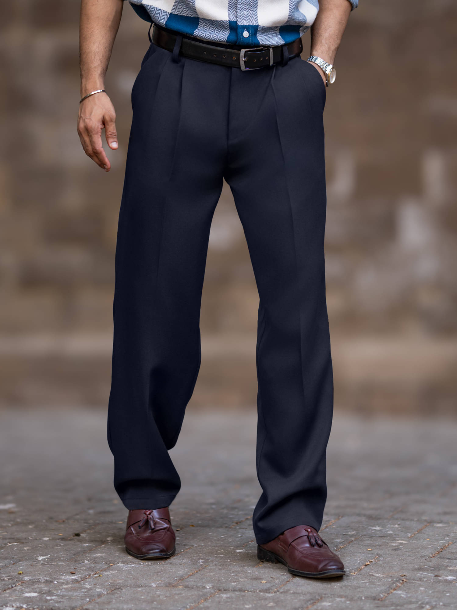     			Maniac Relax Pleated Men's Trouser - Navy Blue ( Pack of 1 )