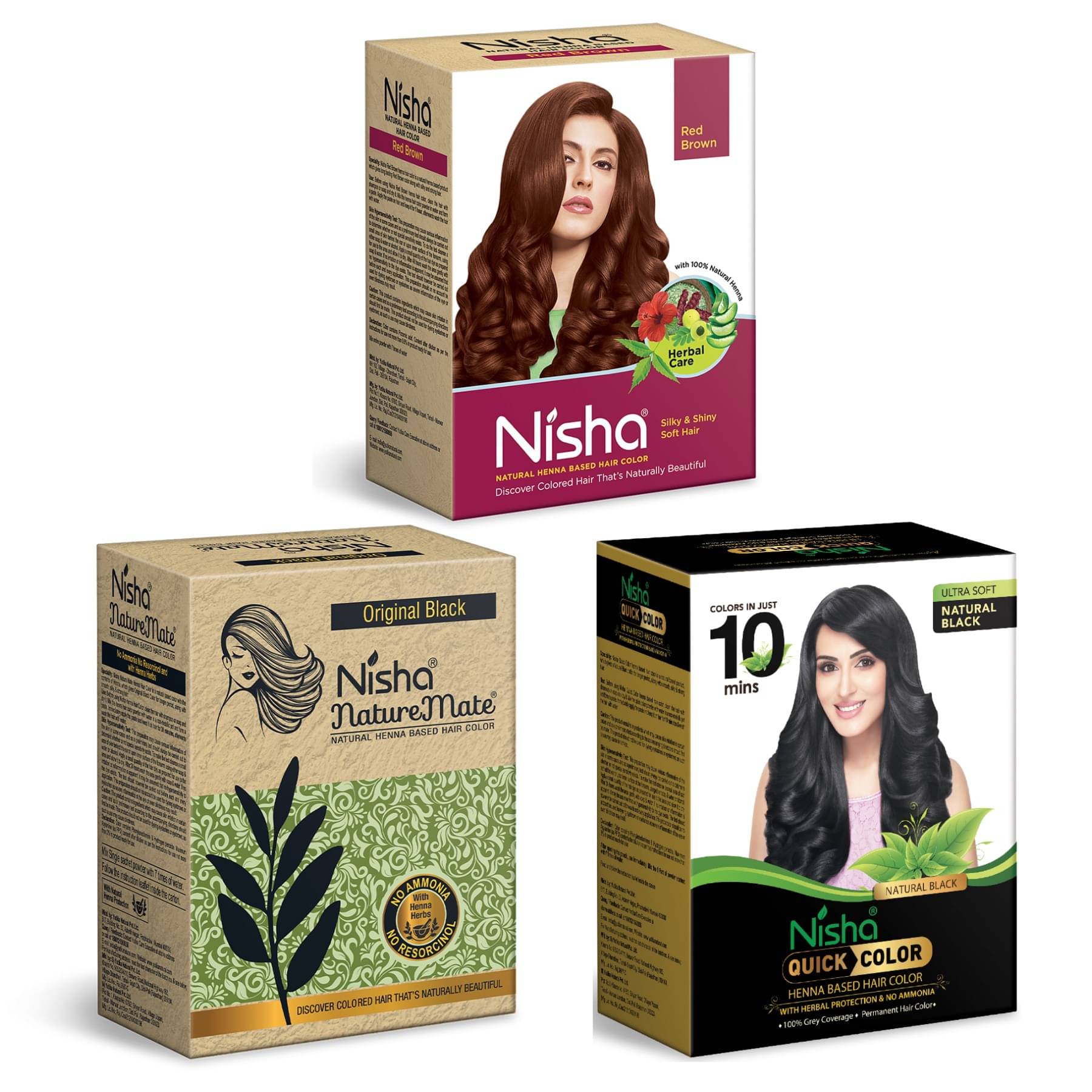 Nisha Henna Hair Colour Combo Pack Red Brown 90g, Original Black 60g and Quick Hair Colour Natural Black Hair Dye 60g Nisha Henna Hair Colour Combo Pack Red Brown 90g, Original Black 60g and Quick Hair Colour Natural Black Hair Dye 60g
