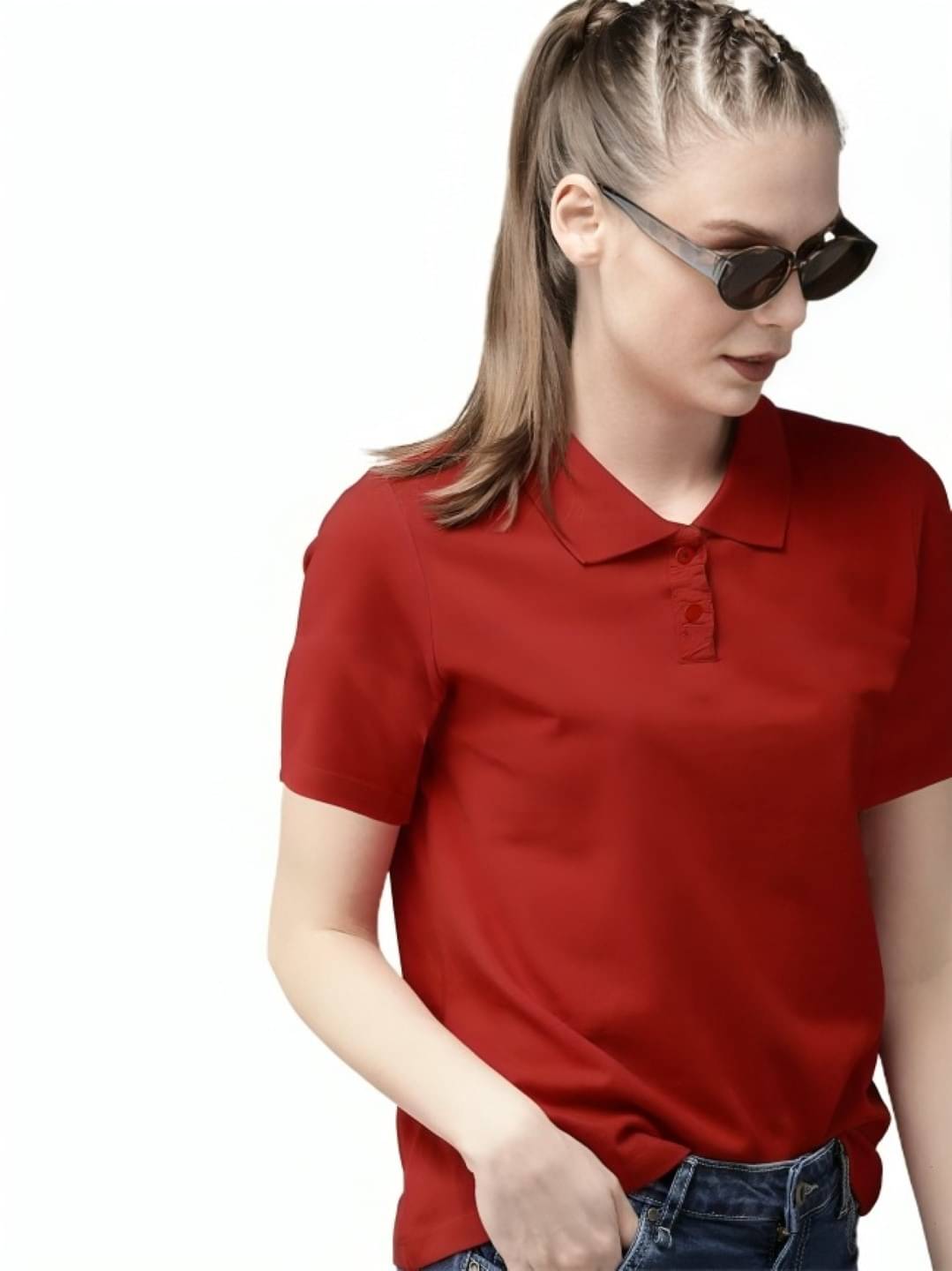 PLUS PARADISE Women Cotton Blend Solid Regular Fit Polo Collar T-Shirt ( Red ) PLUS PARADISE Women Cotton Blend Solid Regular Fit Polo Collar T-Shirt ( Red )