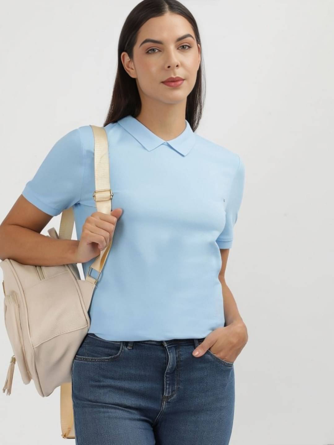 PLUS PARADISE Women Cotton Blend Solid Regular Fit Polo Collar T-Shirt ( Blue ) PLUS PARADISE Women Cotton Blend Solid Regular Fit Polo Collar T-Shirt ( Blue )