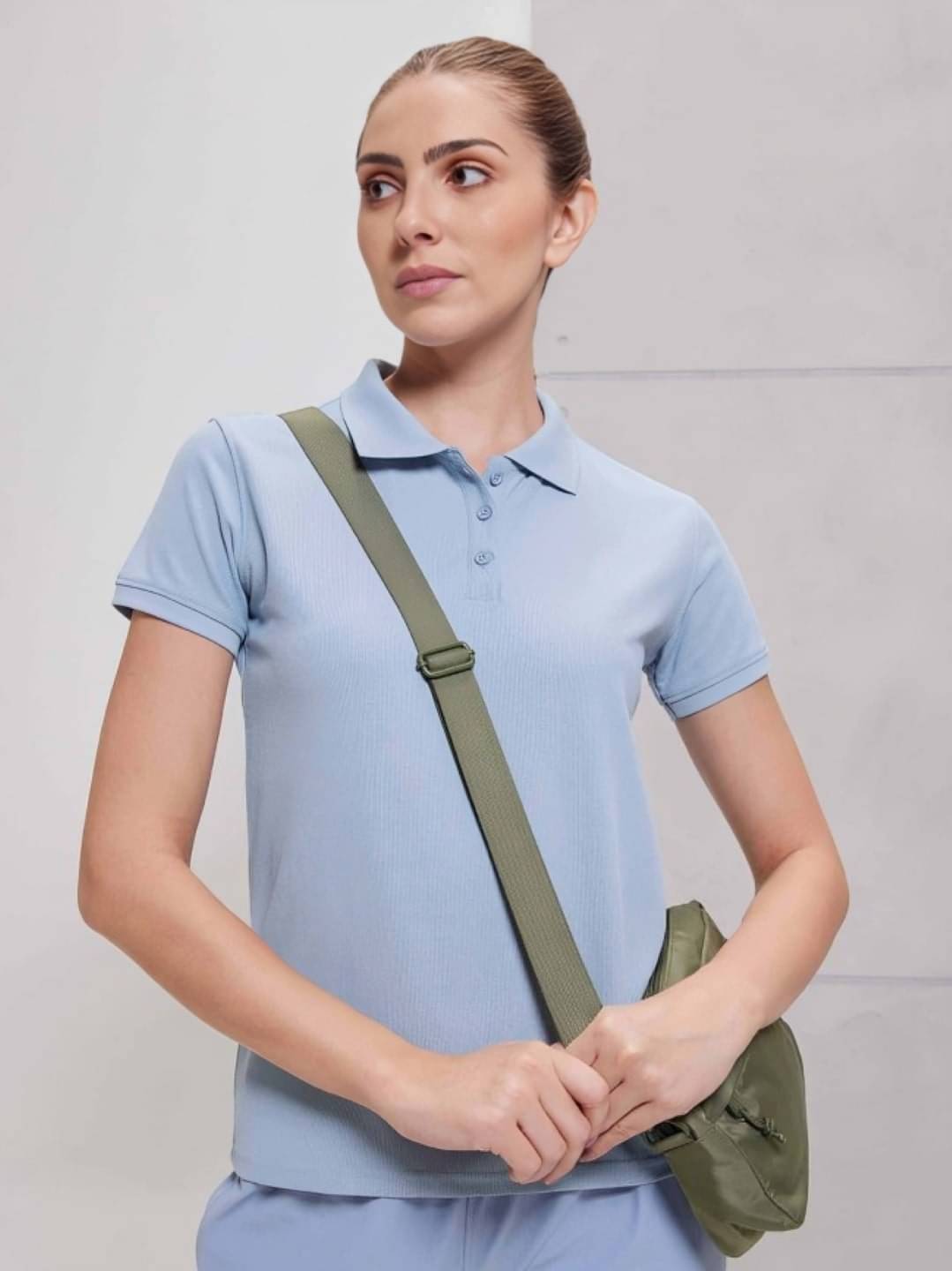 PLUS PARADISE Women Cotton Blend Solid Regular Fit Polo Collar T-Shirt ( Blue ) PLUS PARADISE Women Cotton Blend Solid Regular Fit Polo Collar T-Shirt ( Blue )