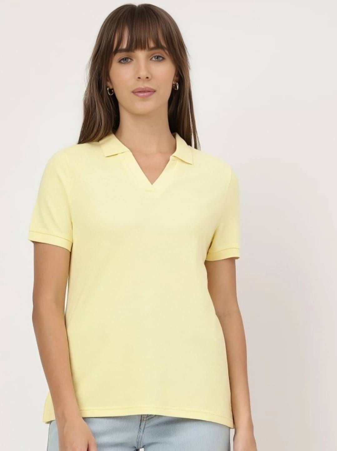     			PLUS PARADISE Women Cotton Blend Solid Regular Fit Polo Collar T-Shirt ( Red )