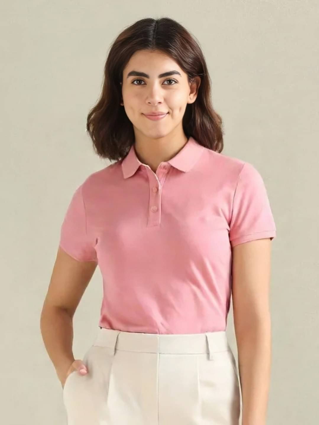 PLUS PARADISE Women Cotton Blend Solid Regular Fit Polo Collar T-Shirt ( Peach ) PLUS PARADISE Women Cotton Blend Solid Regular Fit Polo Collar T-Shirt ( Peach )