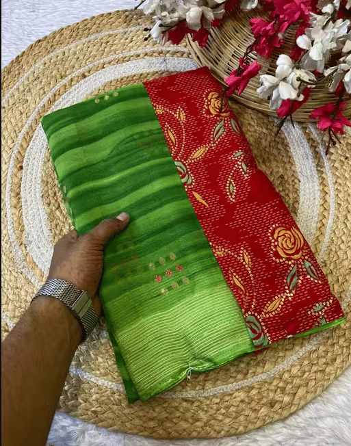 R K S M Chiffon Printed Regular Saree With Unstitched Blouse Piece ( Green ) R K S M Chiffon Printed Regular Saree With Unstitched Blouse Piece ( Green )