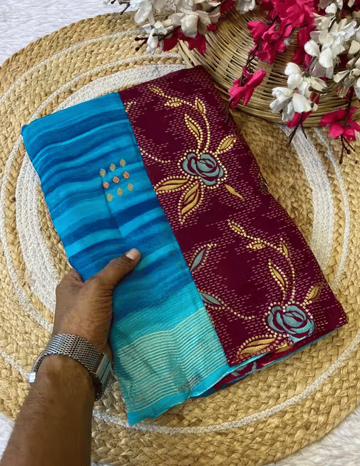     			R K S M Chiffon Printed Regular Saree With Unstitched Blouse Piece ( Blue )