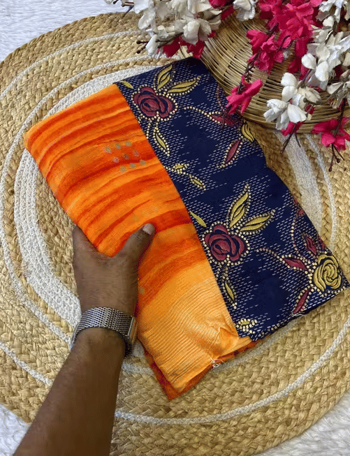     			R K S M Chiffon Printed Regular Saree With Unstitched Blouse Piece ( Orange )