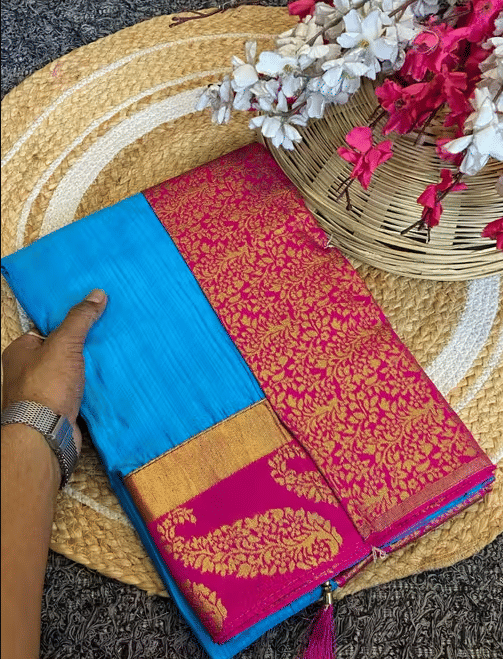 R K S M Cotton Solid Regular Saree With Unstitched Blouse Piece ( Blue ) R K S M Cotton Solid Regular Saree With Unstitched Blouse Piece ( Blue )