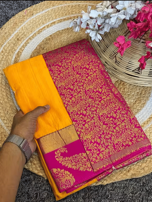 R K S M Cotton Solid Regular Saree With Unstitched Blouse Piece ( Yellow ) R K S M Cotton Solid Regular Saree With Unstitched Blouse Piece ( Yellow )