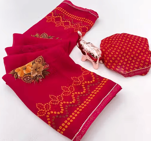     			R K S M Georgette Printed Regular Saree With Unstitched Blouse Piece ( Pink )