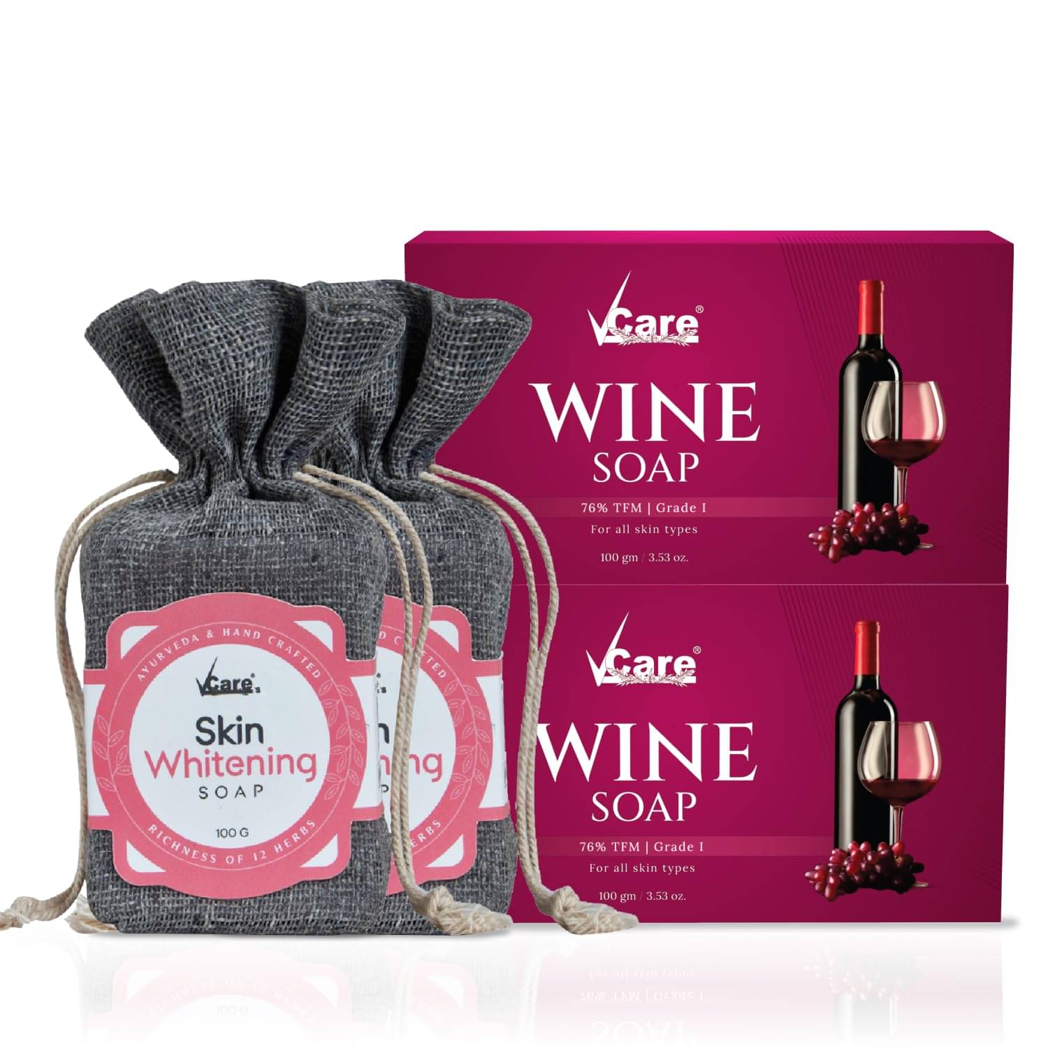     			VCare Skin Whitening and Red Wine Soap for All Skin Type ( Pack of 4 )