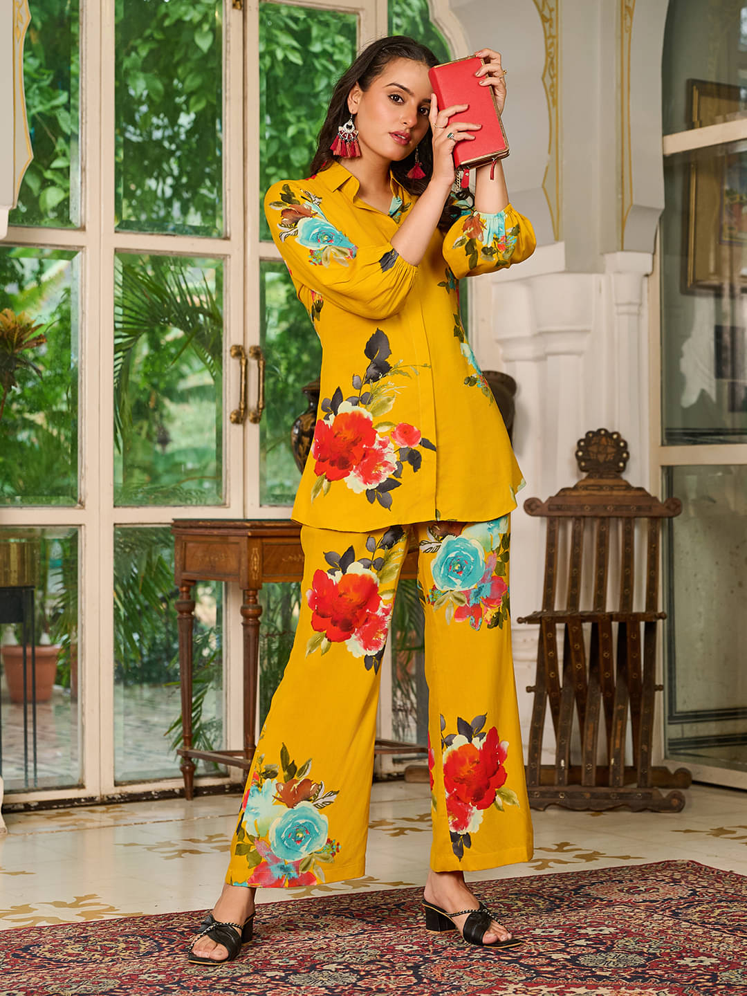     			VIBE VISION Women Printed Shirt With Trousers Co-Ord Set ( Mustard )