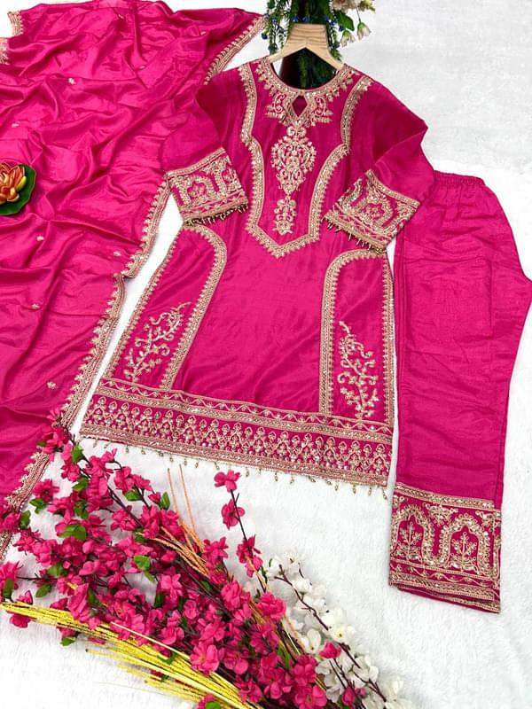 YASHASVI ENTERPRISE Women Silk Embroidered Straight Kurti With Pants ( Pink ) YASHASVI ENTERPRISE Women Silk Embroidered Straight Kurti With Pants ( Pink )