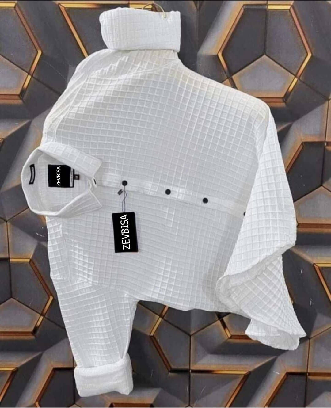     			ZEVBISA Poly Cotton Regular Fit Self Design Full Sleeves Men's Casual Shirt - White ( Pack of 1 )