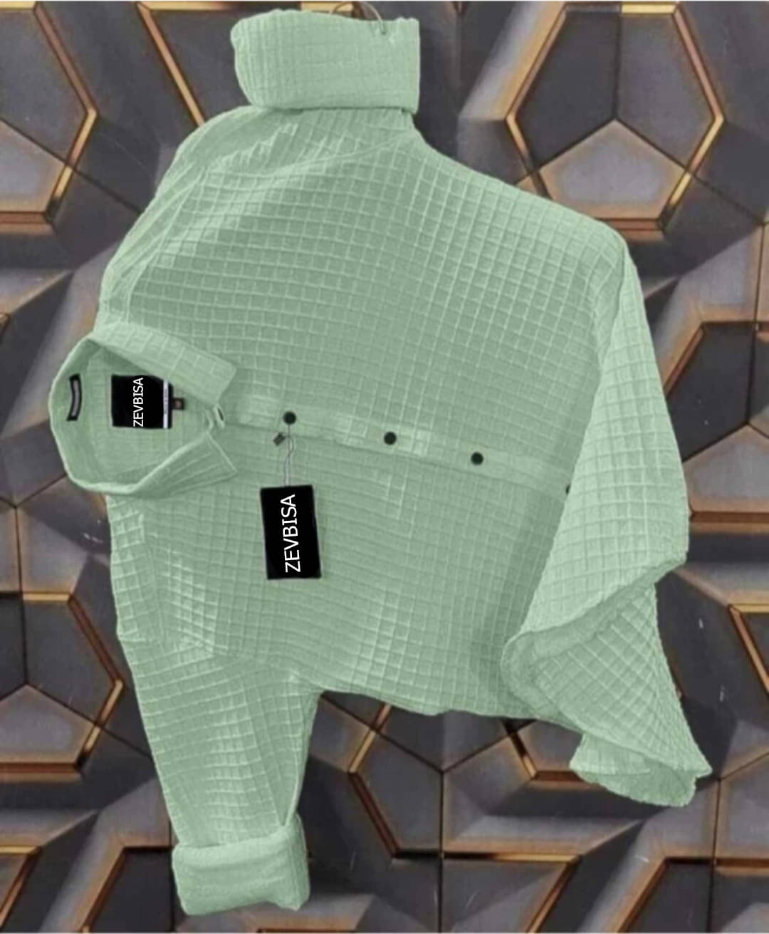     			ZEVBISA Poly Cotton Regular Fit Self Design Full Sleeves Men's Casual Shirt - Green ( Pack of 1 )