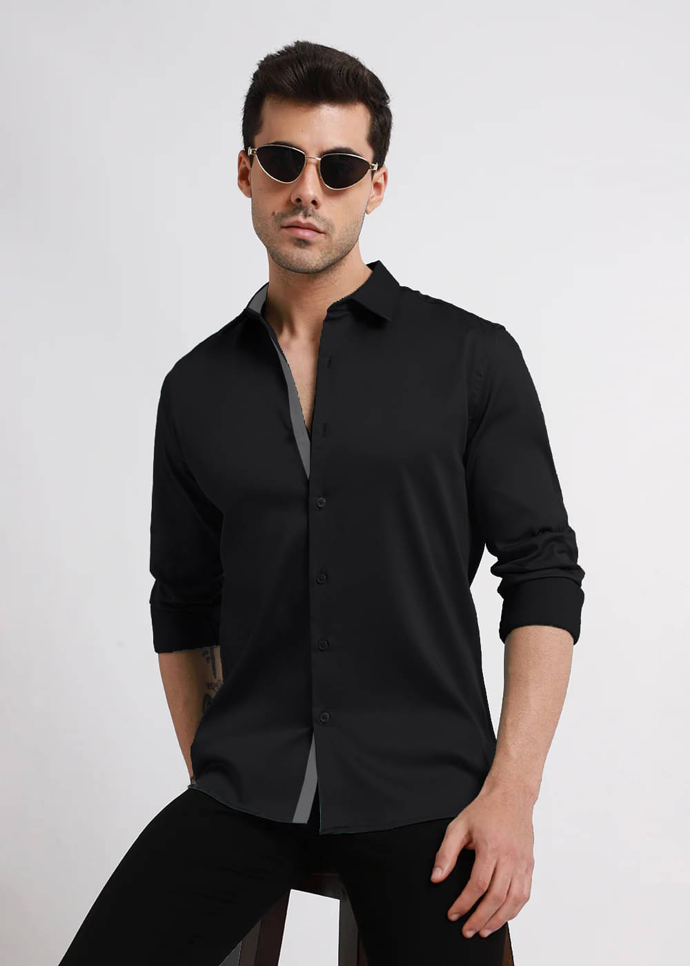     			iexira Cotton Blend Regular Fit Full Sleeves Men's Formal Shirt - Black ( Pack of 1 )