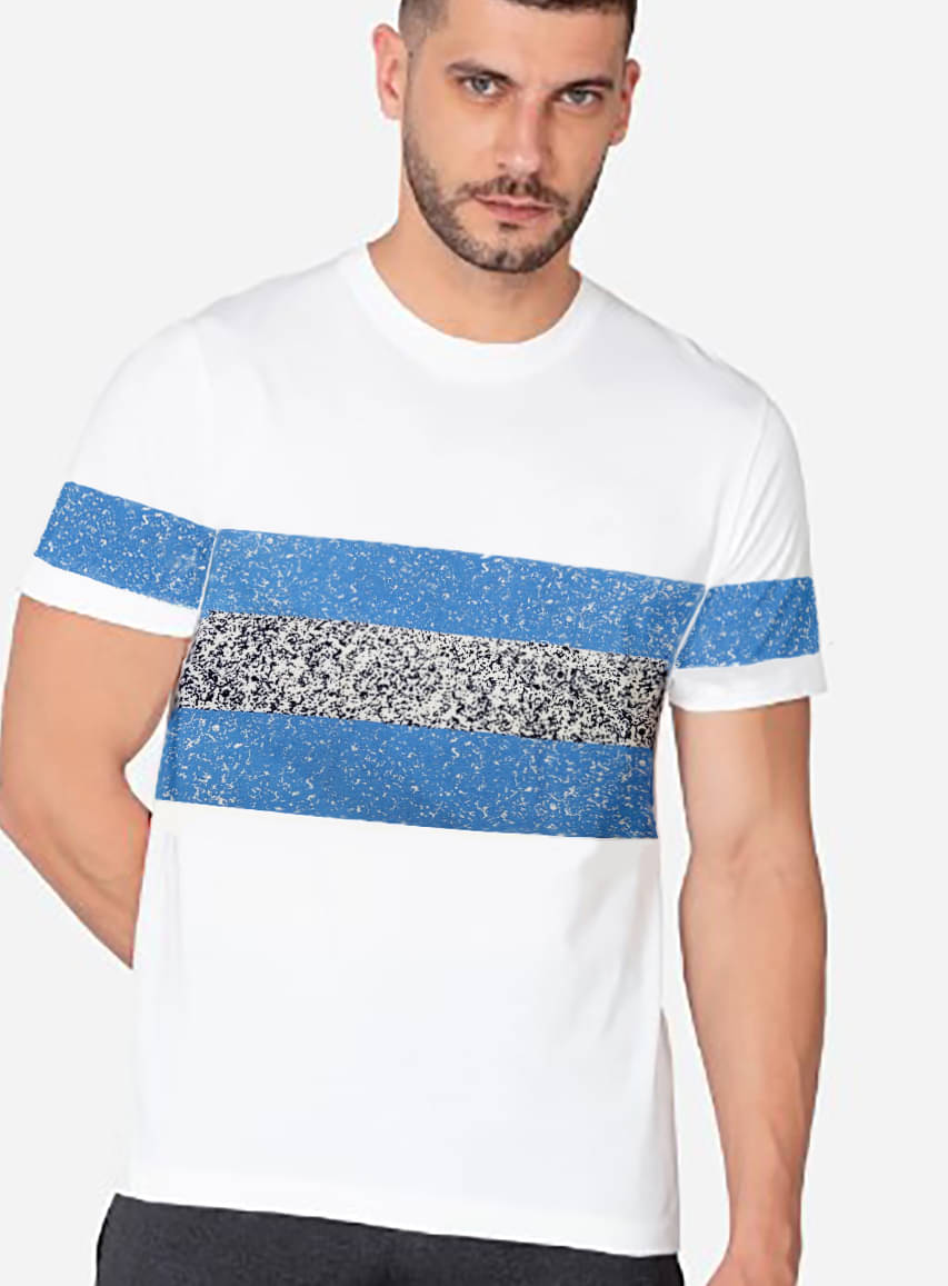 9lkha Men Cotton Blend Regular Fit Striped T-Shirt ( White ) 9lkha Men Cotton Blend Regular Fit Striped T-Shirt ( White )