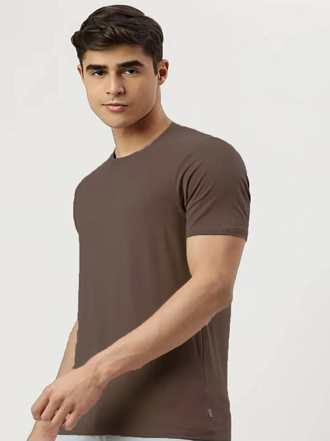 9lkha Men Cotton Blend Regular Fit Solid T-Shirt ( Brown ) 9lkha Men Cotton Blend Regular Fit Solid T-Shirt ( Brown )