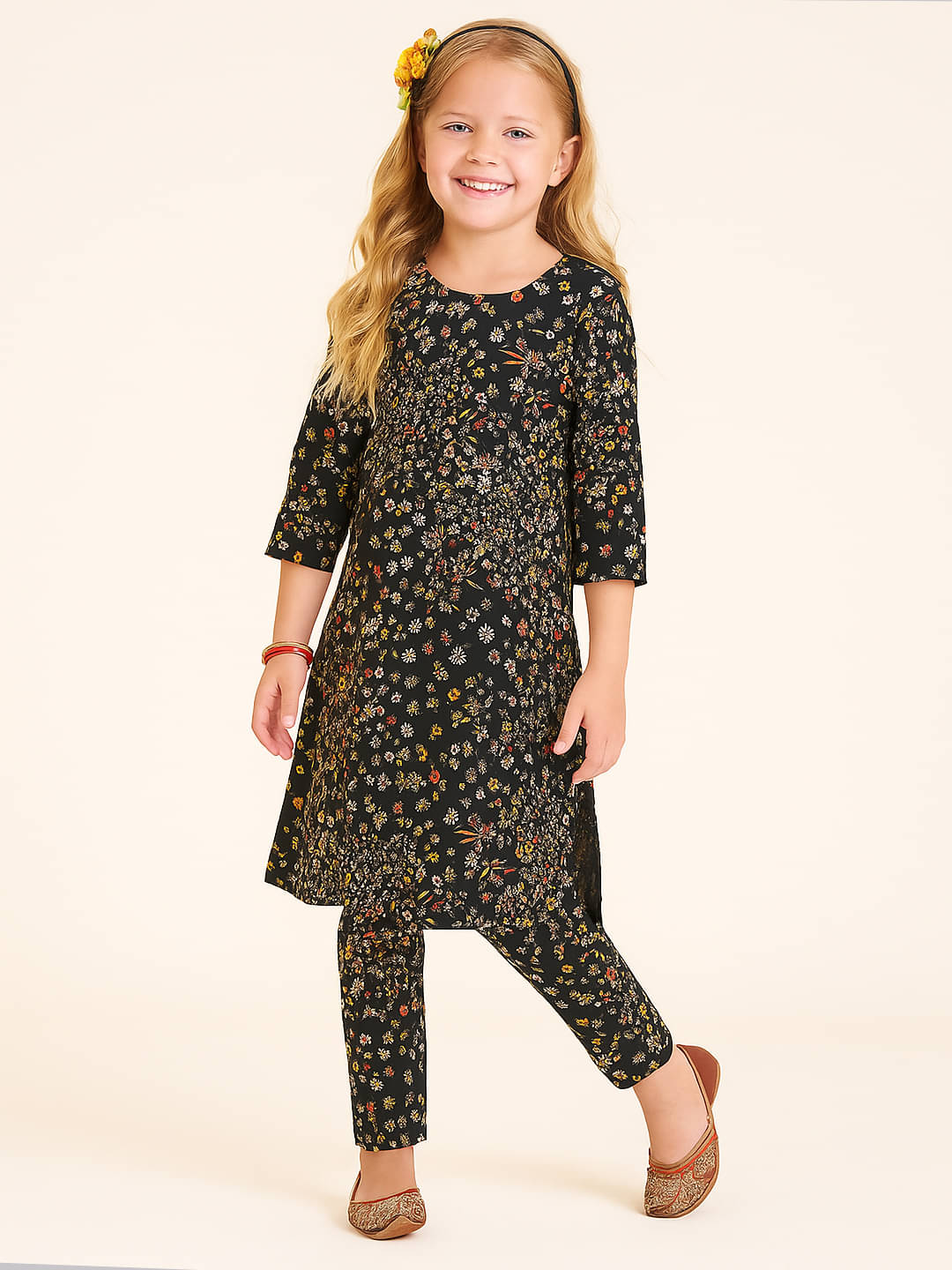     			A.T.U.N. Girls Polyester Kurti with Pants ( Pack of 1 , Black )