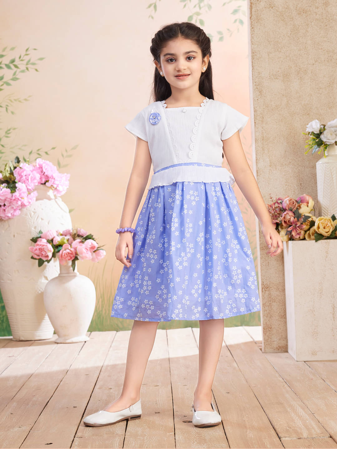     			Aarika Cotton Blend Frock For Girls ( Pack of 1 , Blue )