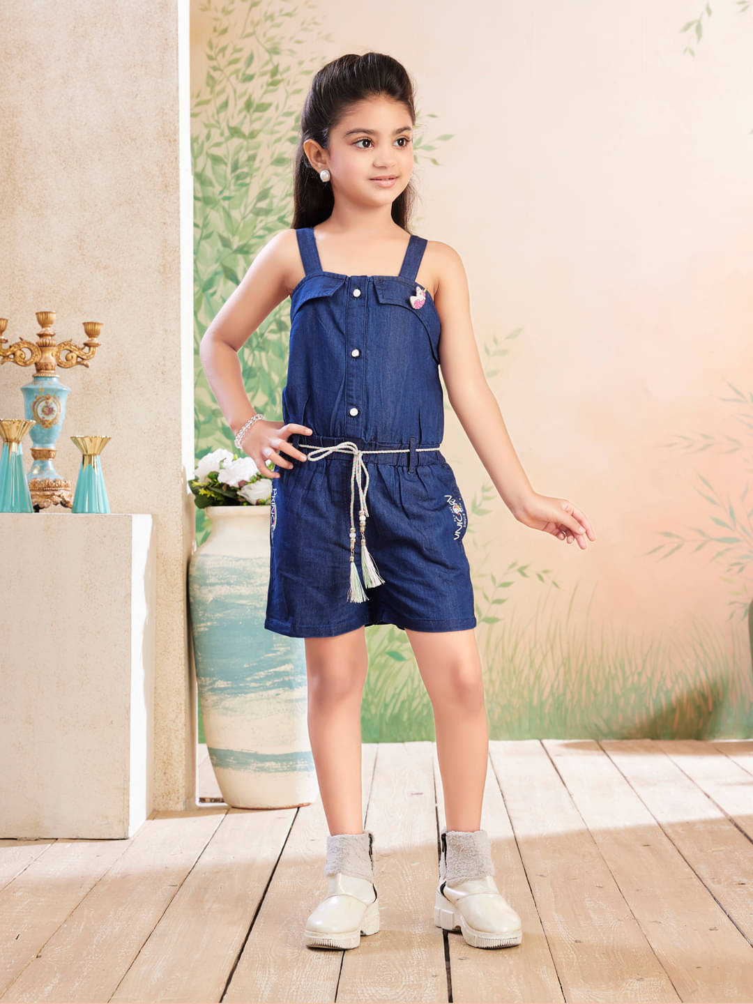     			Aarika Girls Denim Dungarees ( Pack of 1 , Navy Blue )