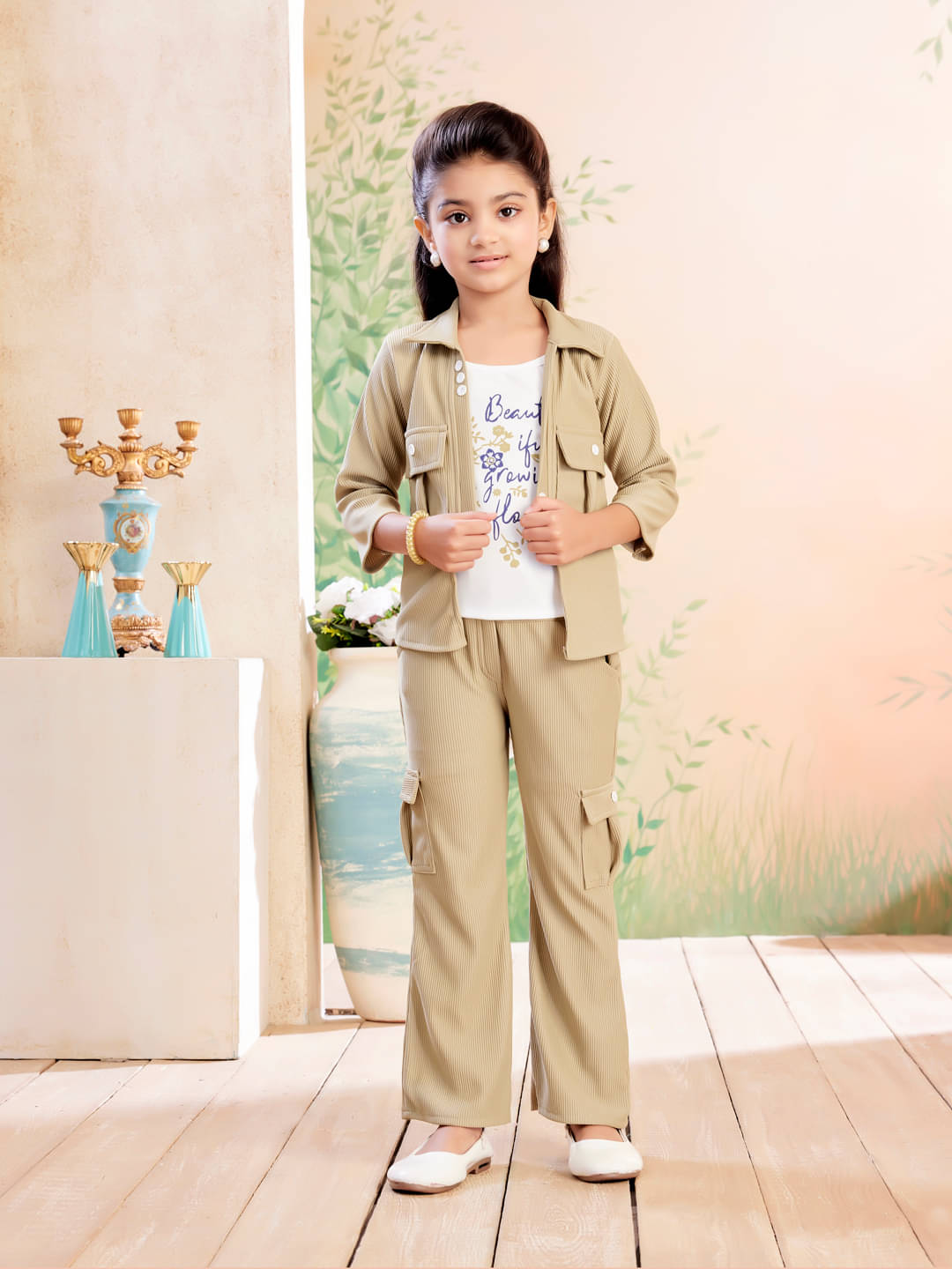     			Aarika Polyester Blend Solid Shirt With Trouser Co-Ord Set For Girls ( Green )