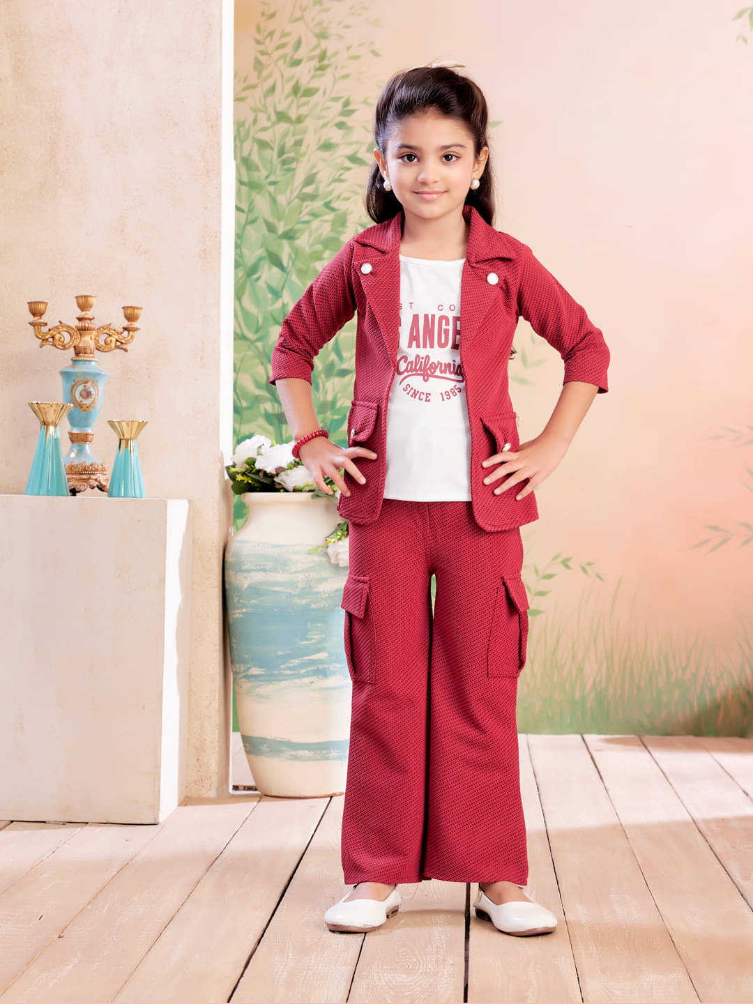     			Aarika Polyester Solid T-shirt With Trouser Co-Ord Set For Girls ( Maroon )