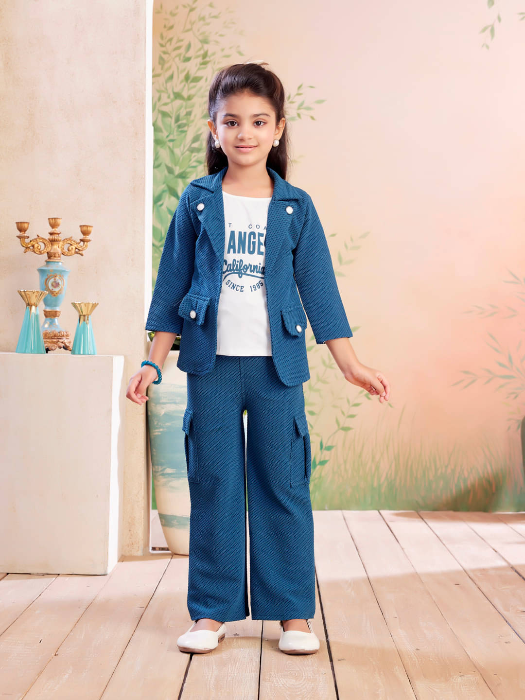     			Aarika Polyester Solid T-shirt With Trouser Co-Ord Set For Girls ( Blue )