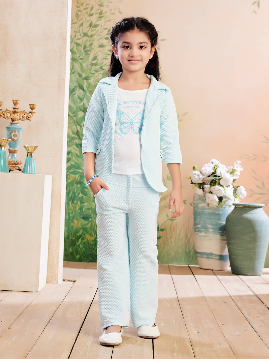     			Aarika Polyester Solid T-shirt With Trouser Co-Ord Set For Girls ( Blue )