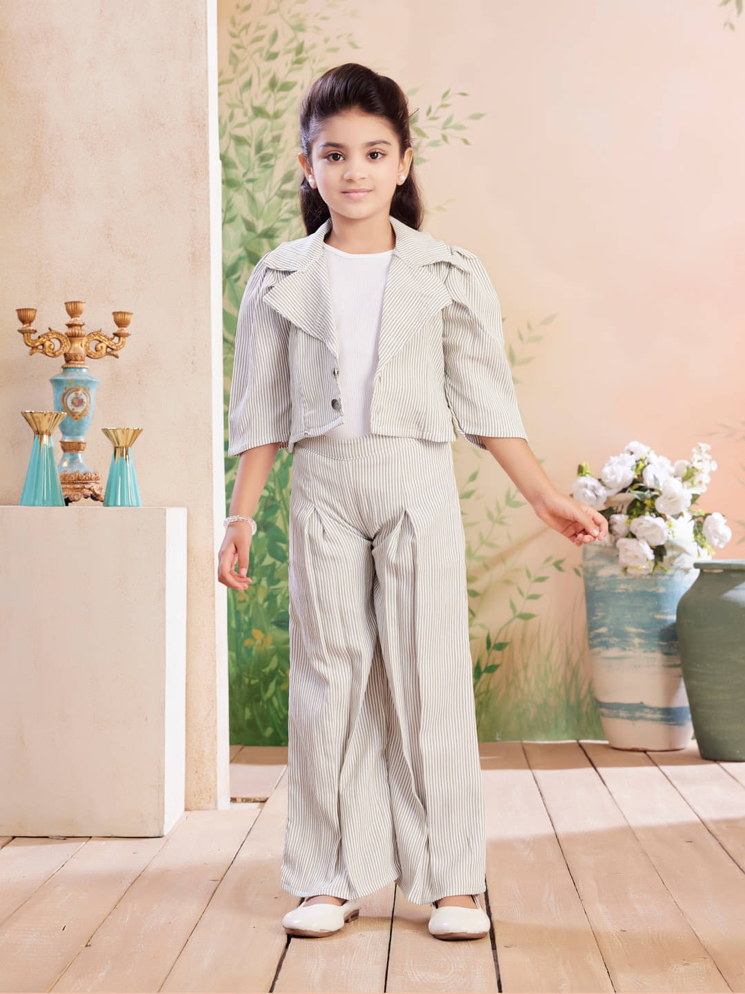     			Aarika Polyester Striped Top With Trouser Co-Ord Set For Girls ( Green )