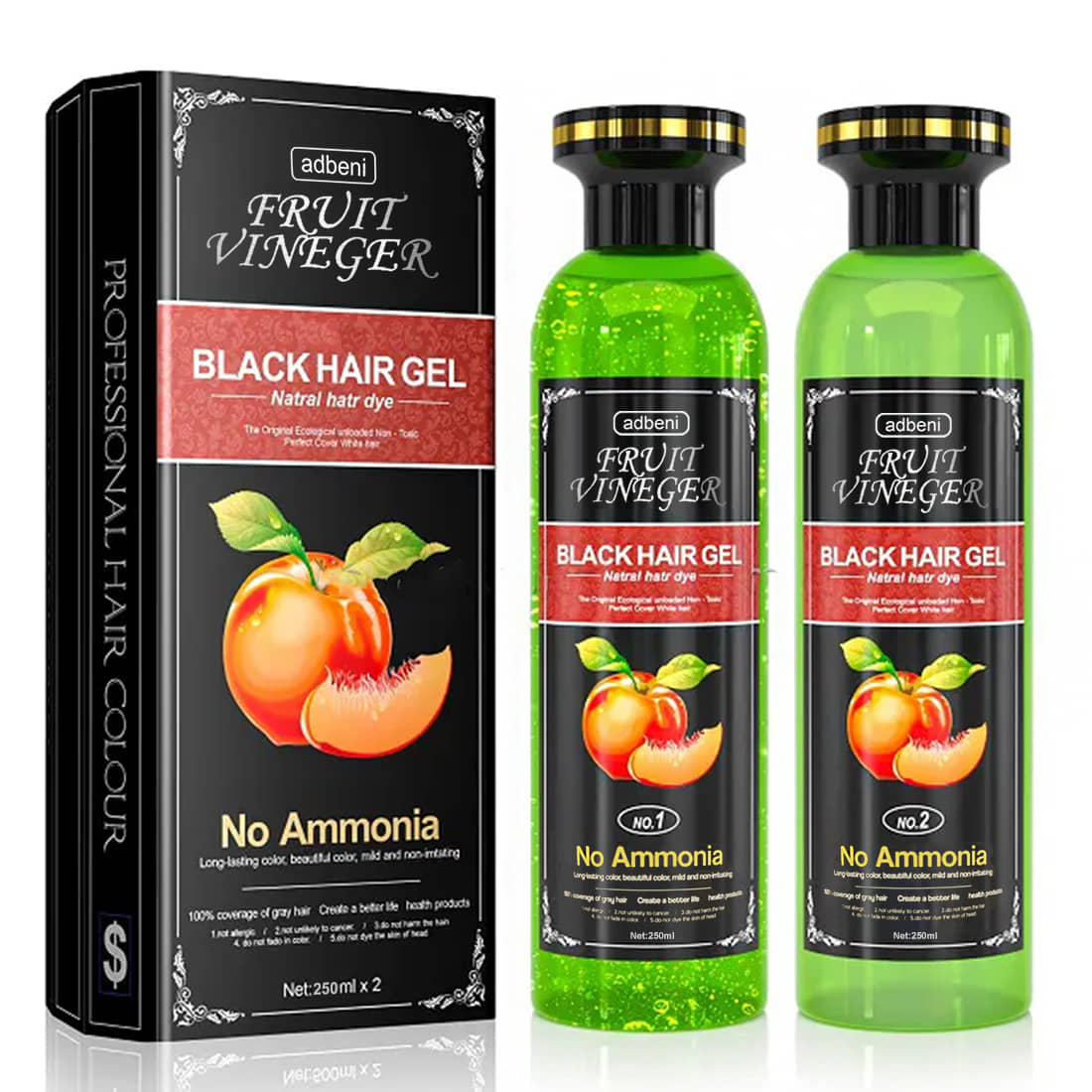 Adbeni Fruit Vinegar Gel Natural Permanent Hair Color 500 g Black