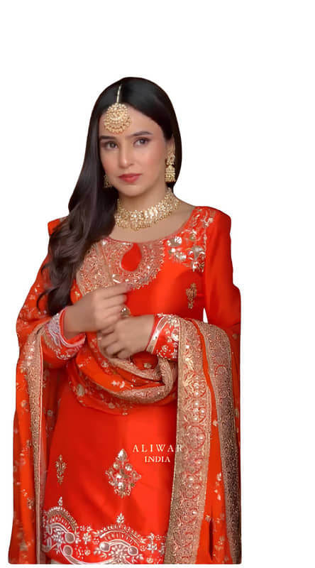BHAGYASHRAY Women Silk Embroidered Straight Kurti With Sharara And Gharara ( Orange )