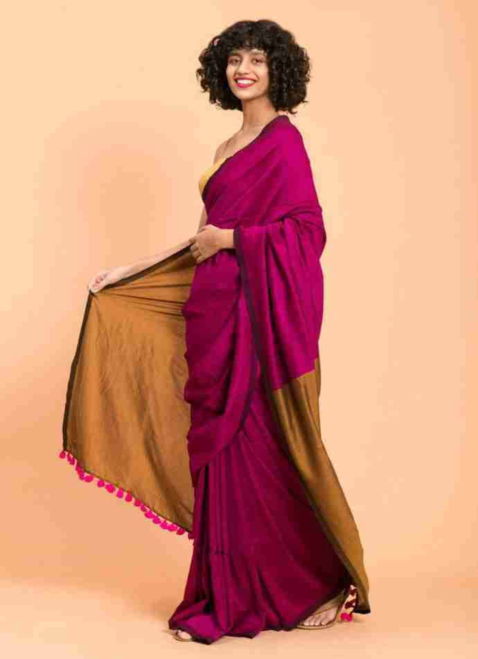     			BRYNBRIT Cotton Blend Colorblock Regular Saree Without Blouse Piece ( Yellow1 )