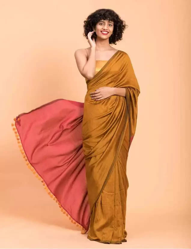 BRYNBRIT Cotton Blend Colorblock Regular Saree Without Blouse Piece ( Yellow1 ) BRYNBRIT Cotton Blend Colorblock Regular Saree Without Blouse Piece ( Yellow1 )
