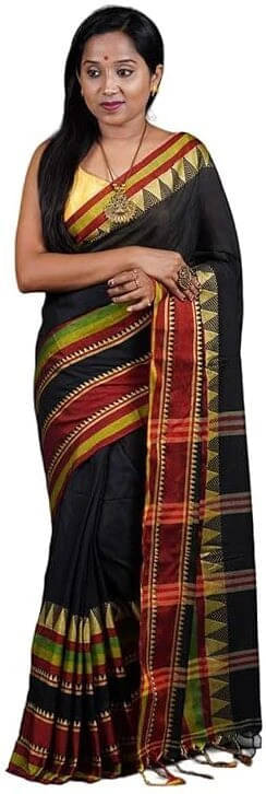     			BRYNBRIT Cotton Blend Self Design Regular Saree Without Blouse Piece ( Black )