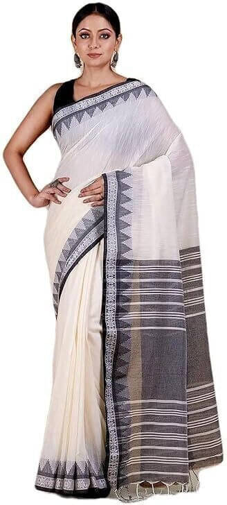     			BRYNBRIT Cotton Blend Self Design Regular Saree Without Blouse Piece ( White )