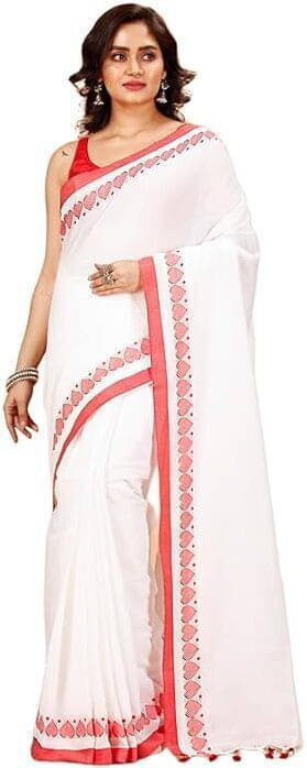     			BRYNBRIT Cotton Blend Self Design Regular Saree Without Blouse Piece ( White )