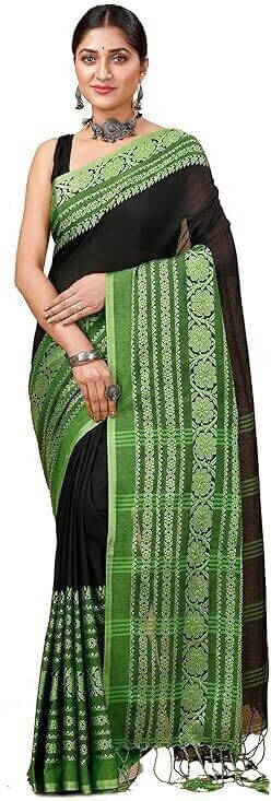 BRYNBRIT Cotton Blend Self Design Regular Saree Without Blouse Piece ( Black ) BRYNBRIT Cotton Blend Self Design Regular Saree Without Blouse Piece ( Black )