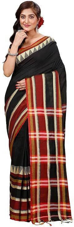 BRYNBRIT Cotton Blend Self Design Regular Saree Without Blouse Piece ( Black ) BRYNBRIT Cotton Blend Self Design Regular Saree Without Blouse Piece ( Black )